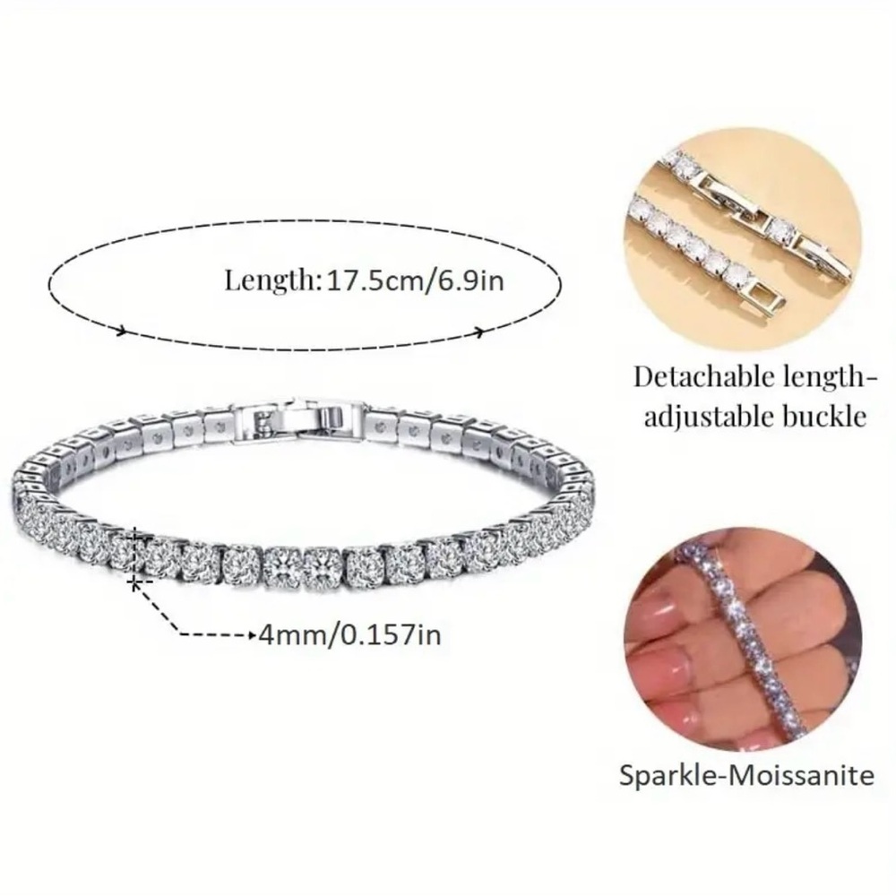 Elegant Moissanite Tennis Sterling Silver Bracelet - Picture 5 of 11